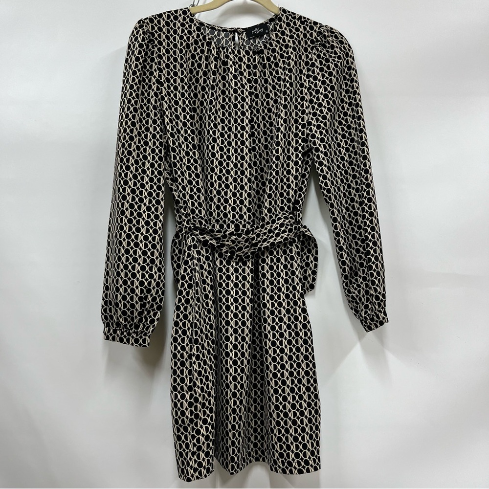 Milk & Honey M Chic Black & Cream Geometric Long Sleeve Dress w/belt FLAWED